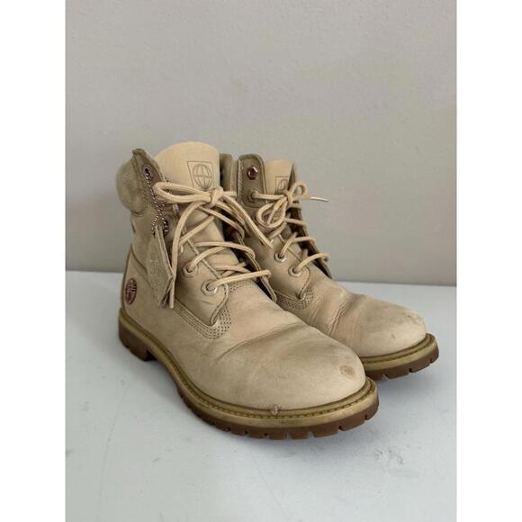 Timberland Tan Leather Combat Boots Women’s Size 7 200g Insulated Winter Pink - Picture 1 of 9